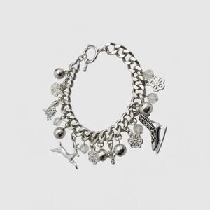 Vintage Silver Tone Holiday Charm Bracelet Ice Skate Reindeer Winter Beads